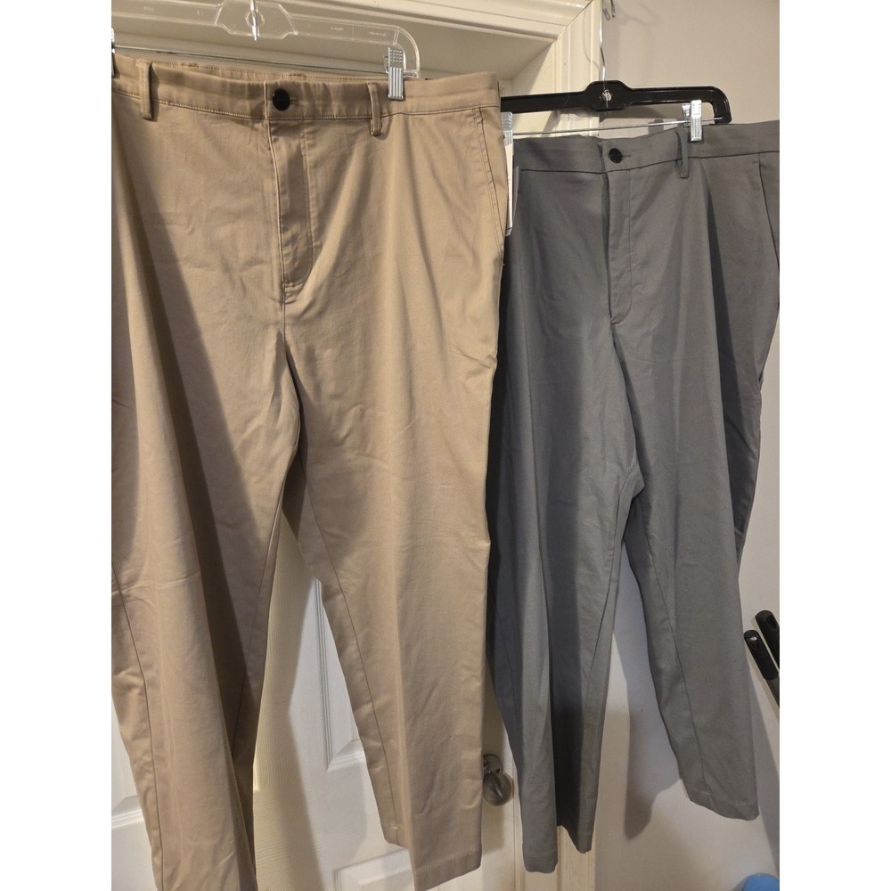 2 Pair Perry Ellis Portfolio 42x30 Mens Gray & Beige Modern Fit  Dress Pants